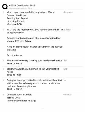 Preview of Aetna Certification 2025 Study Guide / Producer Exam Prep / Score 100% / 2025 Update