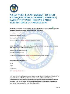 Preview of NR 667 WEEK 1 EXAM 2026/2027 | 150 HIGH-YIELD QUESTIONS & VERIFIED ANSWERS | LATEST TEST P