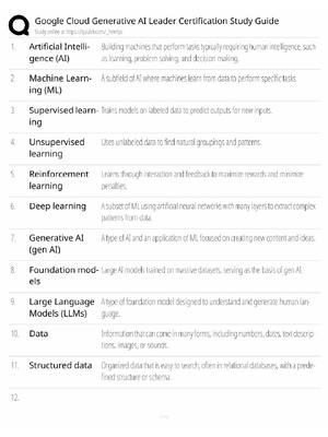Preview of Google Cloud Generative AI Leader Study Guide / Certification Exam Prep / Score 100% / 202
