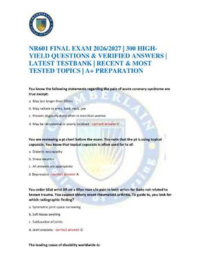 Preview of NR601 FINAL EXAM 2026/2027 | 300 HIGH-YIELD QUESTIONS & VERIFIED ANSWERS | LATEST TESTBANK