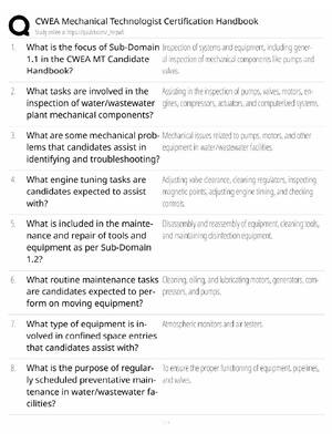 Preview of CWEA Mechanical Technologist Study Guide / Certification Handbook / Score 100% / 2025 Upda