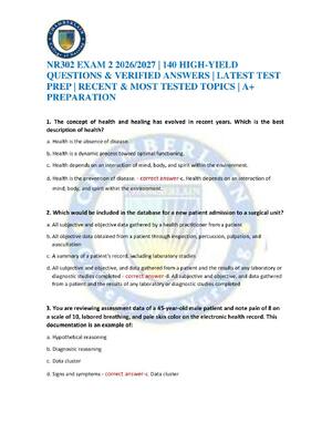 Preview of NR302 EXAM 2 2026/2027 | 140 HIGH-YIELD QUESTIONS & VERIFIED ANSWERS | LATEST TEST PREP |