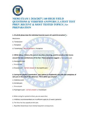 Preview of NR302 EXAM 1 2026/2027 | 140 HIGH-YIELD QUESTIONS & VERIFIED ANSWERS | LATEST TEST PREP |