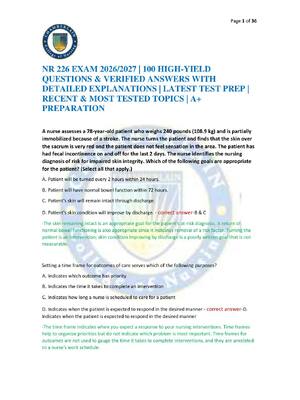 Preview of NR 226 EXAM 2026/2027 | 100 HIGH-YIELD QUESTIONS & VERIFIED ANSWERS WITH DETAILED EXPLANAT
