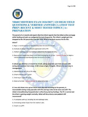Preview of NR602 MIDTERM EXAM 2026/2027 | 120 HIGH-YIELD QUESTIONS & VERIFIED ANSWERS | LATEST TEST P