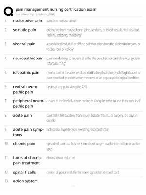 Preview of Pain Management Nursing Study Guide / Certification Exam Prep / Score 100% / 2025 Update