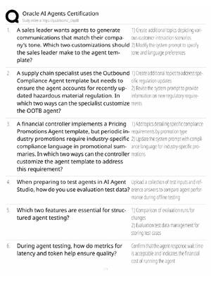 Preview of Oracle AI Agents Study Guide / Certification Exam Prep / Score 100% / 2025 Update