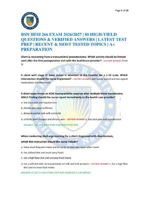 Preview of BSN HESI 266 EXAM 2026/2027 | 80 HIGH-YIELD QUESTIONS & VERIFIED ANSWERS | LATEST TEST PRE