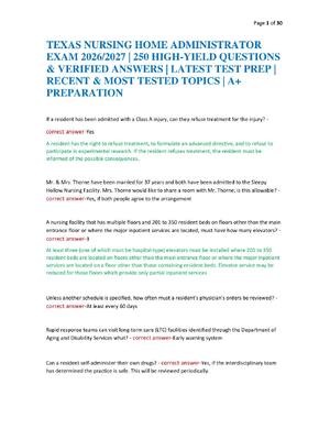 Preview of TEXAS NURSING HOME ADMINISTRATOR EXAM 2026/2027 | 250 HIGH-YIELD QUESTIONS & VERIFIED ANSW