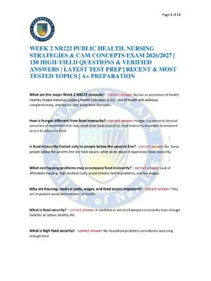 Preview of WEEK 2 NR222 PUBLIC HEALTH, NURSING STRATEGIES & CAM CONCEPTS EXAM 2026/2027 | 150 HIGH-YI
