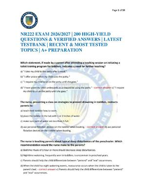 Preview of NR222 EXAM 2026/2027 | 200 HIGH-YIELD QUESTIONS & VERIFIED ANSWERS | LATEST TESTBANK | REC