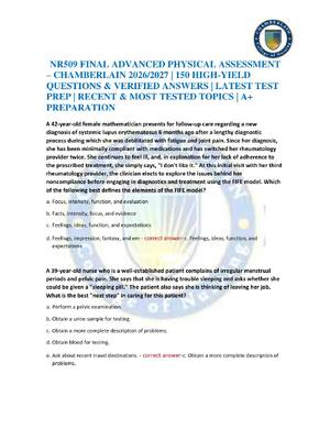 Preview of NR509 FINAL ADVANCED PHYSICAL ASSESSMENT – CHAMBERLAIN 2026/2027 | 150 HIGH-YIELD QUESTION