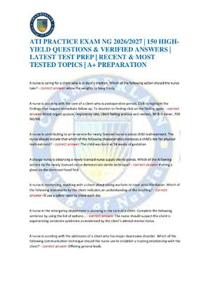 Preview of ATI PRACTICE EXAM NG 2026/2027 | 150 HIGH-YIELD QUESTIONS & VERIFIED ANSWERS | LATEST TEST