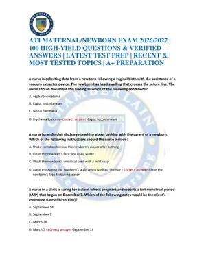 Preview of ATI MATERNAL/NEWBORN EXAM 2026/2027 | 100 HIGH-YIELD QUESTIONS & VERIFIED ANSWERS | LATEST