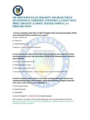 Preview of OB MIDTERM EXAM 2026/2027 | 150 HIGH-YIELD QUESTIONS & VERIFIED ANSWERS | LATEST TEST PREP