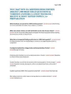 Preview of WGU D447 NEW OA MIDTERM BOSS EDITION 2026/2027 | 500 HIGH-YIELD QUESTIONS & VERIFIED ANSWE