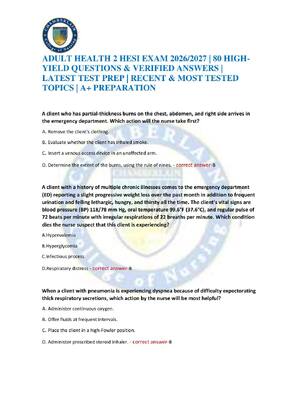 Preview of ADULT HEALTH 2 HESI EXAM 2026/2027 | 80 HIGH-YIELD QUESTIONS & VERIFIED ANSWERS | LATEST T