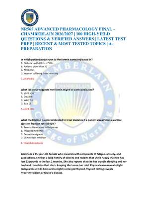 Preview of NR565 ADVANCED PHARMACOLOGY FINAL – CHAMBERLAIN 2026/2027 | 100 HIGH-YIELD QUESTIONS & VER