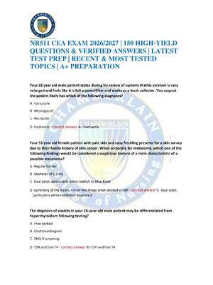 Preview of NR511 CEA EXAM 2026/2027 | 150 HIGH-YIELD QUESTIONS & VERIFIED ANSWERS | LATEST TEST PREP
