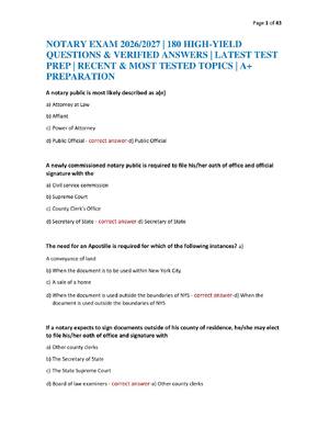 Preview of NOTARY EXAM 2026/2027 | 180 HIGH-YIELD QUESTIONS & VERIFIED ANSWERS | LATEST TEST PREP | R