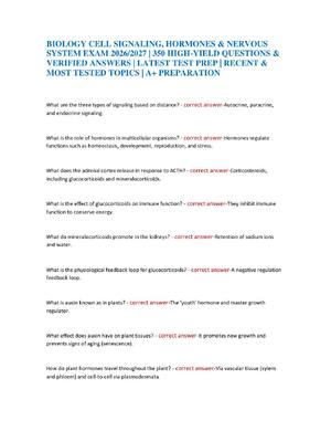 Preview of BIOLOGY CELL SIGNALING, HORMONES & NERVOUS SYSTEM EXAM 2026/2027 | 350 HIGH-YIELD QUESTION