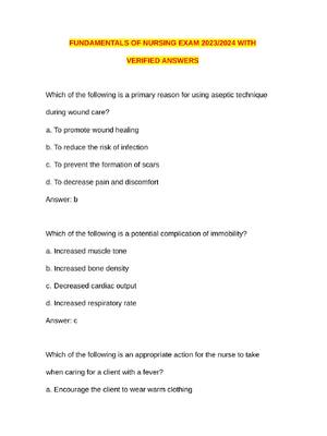 Preview image for FUNDAMENTALS OF NURSING EXAM 2023/2024 WITH VERIFIED ANSWERS