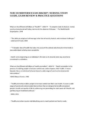 Preview image for NUR 333 MIDTERM EXAM 2026/2027 | NURSING STUDY  GUIDE, EXAM REVIEW & PRACTICE QUESTIONs