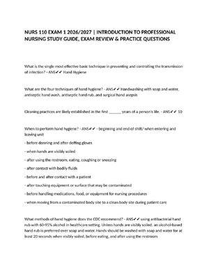 Preview of NURS 110 EXAM 1 2026/2027 | INTRODUCTION TO PROFESSIONAL  NURSING STUDY GUIDE, EXAM REVIEW