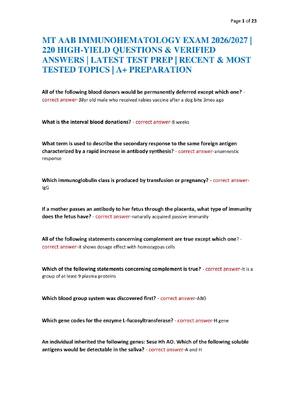Preview of MT AAB IMMUNOHEMATOLOGY EXAM 2026/2027 | 220 HIGH-YIELD QUESTIONS & VERIFIED ANSWERS | LAT
