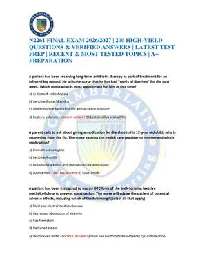 Preview of N2261 FINAL EXAM 2026/2027 | 200 HIGH-YIELD QUESTIONS & VERIFIED ANSWERS | LATEST TEST PRE
