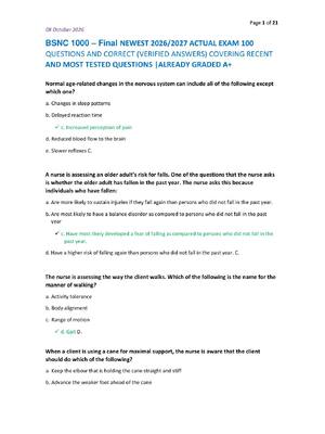 Preview of BSNC 1000 – Final NEWEST 2026/2027 ACTUAL EXAM 100 QUESTIONS AND CORRECT (VERIFIED ANSWERS