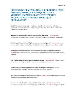 Preview of NURSING DOCUMENTATION & REPORTING EXAM 2026/2027 | 300 HIGH-YIELD QUESTIONS & VERIFIED ANS