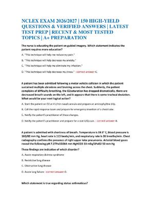 Preview of NCLEX EXAM 2026/2027 | 150 HIGH-YIELD QUESTIONS & VERIFIED ANSWERS | LATEST TEST PREP | RE
