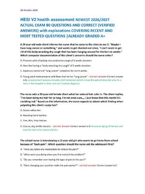 Preview of HESI V2 health assessment NEWEST 2026/2027  ACTUAL EXAM 80 QUESTIONS AND CORRECT (VERIFIED