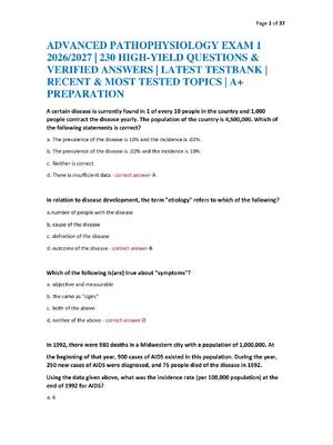 Preview of ADVANCED PATHOPHYSIOLOGY EXAM 1 2026/2027 | 230 HIGH-YIELD QUESTIONS & VERIFIED ANSWERS |