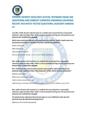 Preview of CPNRE NEWEST 2026/2027 ACTUAL TESTBANK EXAM 200  QUESTIONS AND CORRECT (VERIFIED ANSWERS)