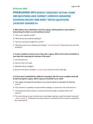 Preview of PREBOARDS NP3 NEWEST 2026/2027 ACTUAL EXAM  100 QUESTIONS AND CORRECT (VERIFIED ANSWERS)