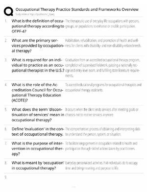 Preview of OT Practice Standards Study Guide / Frameworks Overview / Score 100% / 2025 Update / Exam
