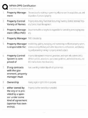 Preview of NPMA CPPS Study Guide / Certified Professional Property Specialist Exam Prep / Score 100%