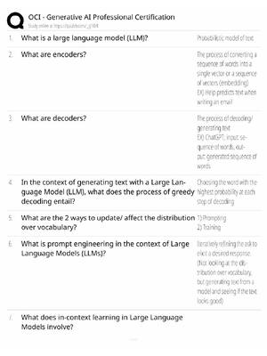 Preview of OCI Generative AI Professional Study Guide / Certification Exam Prep / Score 100% / 2025 U