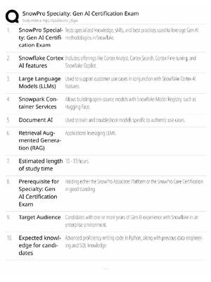 Preview of SnowPro Gen AI Study Guide / Specialty Certification Exam Prep / Score 100% / 2025 Update