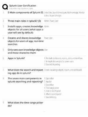 Preview of Splunk User Study Guide / Certification Exam Prep / Score 100% / 2025 Update
