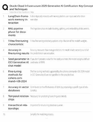 Preview of OCI 2025 Generative AI Study Guide / Key Concepts & Techniques / Score 100% / 2025 Update