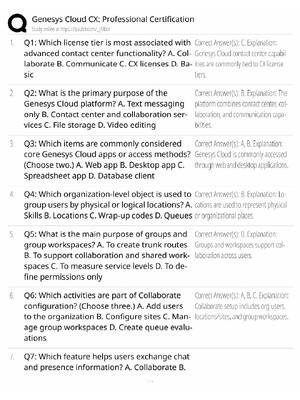 Preview of Genesys Cloud CX Study Guide / Professional Certification Exam Prep / Score 100% / 2025 Up