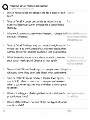Preview of HubSpot Social Media Study Guide / Certification Exam Prep / Score 100% / 2025 Update