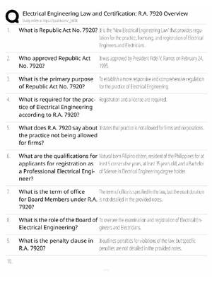 Preview of RA 7920 Study Guide / Electrical Engineering Law & Certification / Score 100% / 2025 Updat