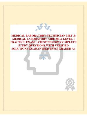 Preview of MEDICAL LABORATORY TECHNICIAN MLT & MEDICAL LABORATORY AIDE MLA LEVEL 1 PRACTICE EXAM LATE