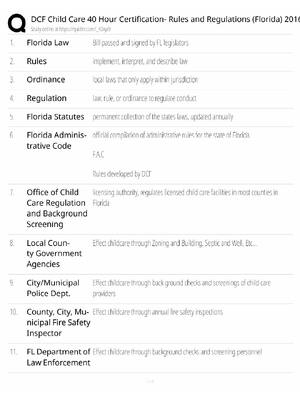 Preview image for Florida DCF 40 Hour Child Care Study Guide / Rules and Regulations / Score 100% / 2025 Update / Exam Prep