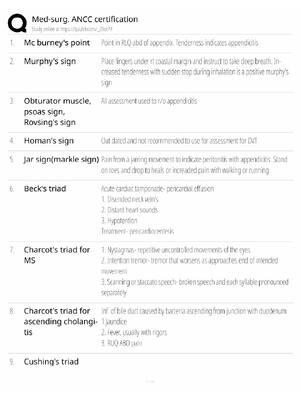 Preview image for Med-Surg ANCC Study Guide / Certification Exam Prep / Score 100% / 2025 Update