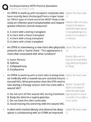 Preview image for Cardiopulmonary AOTA Study Guide / OT Practice Questions / Score 100% / 2025 Update / Exam Prep